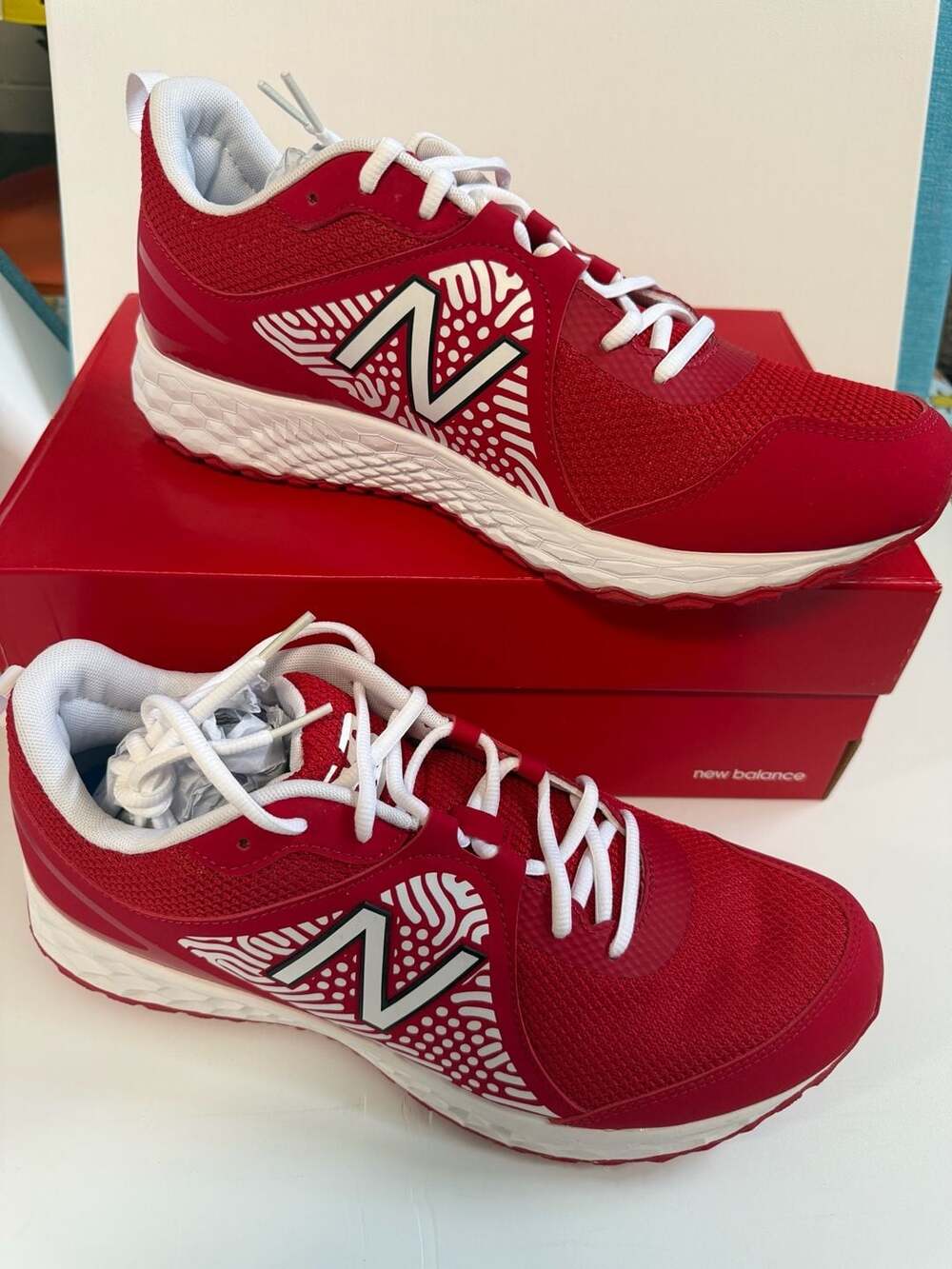 New Balance Fresh Foam 3000v5 Turf Size 12.5 Red White Baseball Shoes